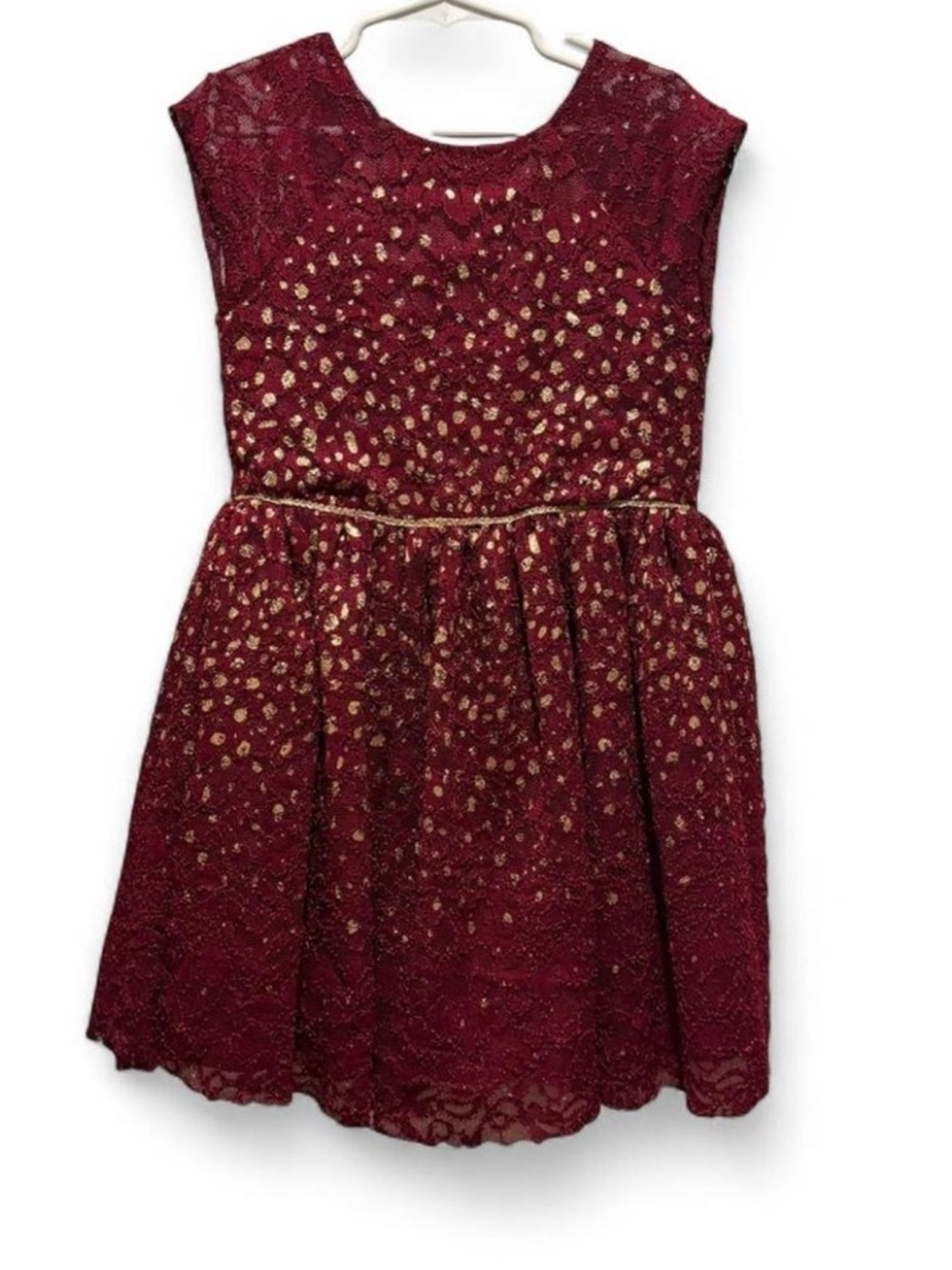 marmellata Burgundy Lace Dress with Gold Dot Accents